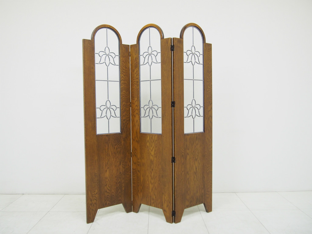 アンティーク三越家具オーク材ステンドグラスパーティション衝立 楽天