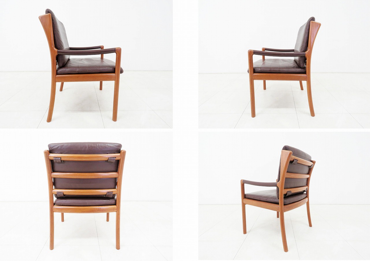 日田工芸 チーク無垢材 アームチェア ダイニングチェア 本革張り