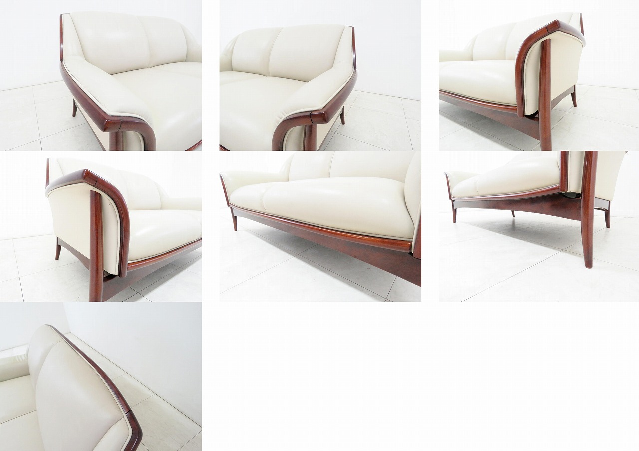 高級□MORISHIGE モリシゲ□N-レジェ 2人掛けソファ□本革□樺材□IDC